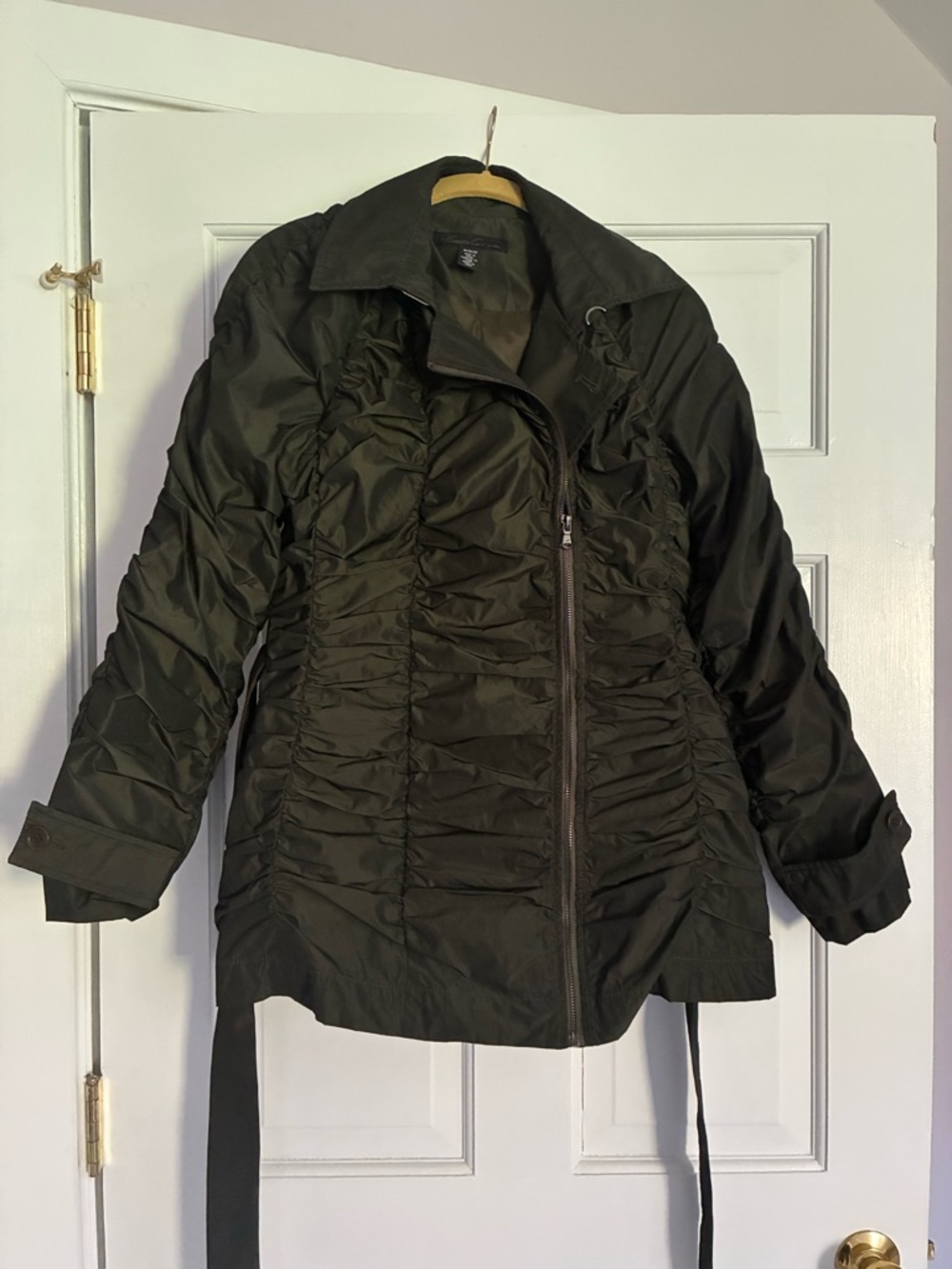 Kenneth Cole Dark Green Ruched Zip-Front Light Jacket
